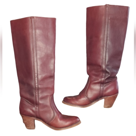 Dexter Vintage Burgundy Leather Women's Size 7.5 M Campus Boot Stacked Heel - Picture 5 of 10